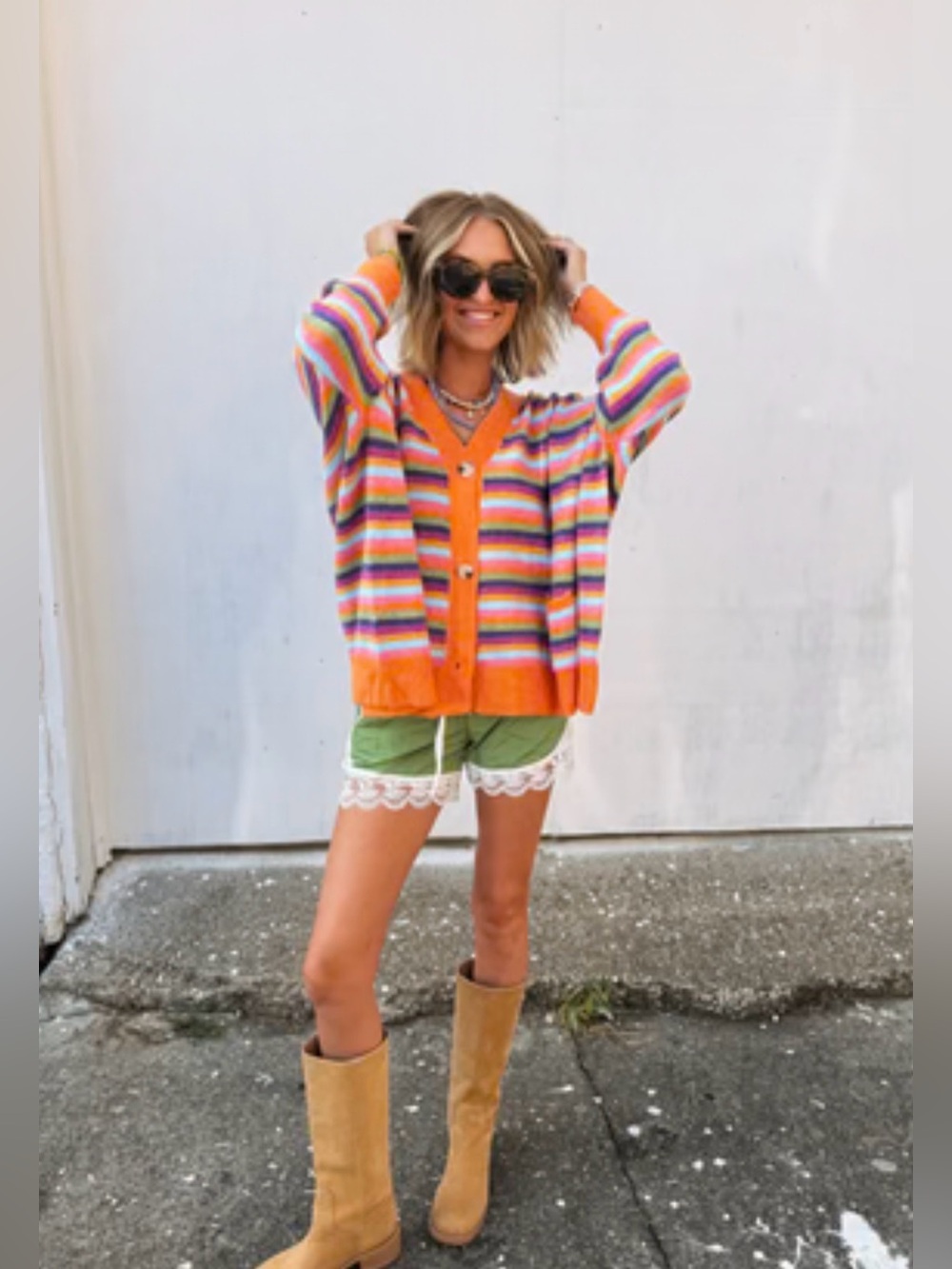 BUCKETLIST Orange & Multi-Stripe Cardigan Sweater